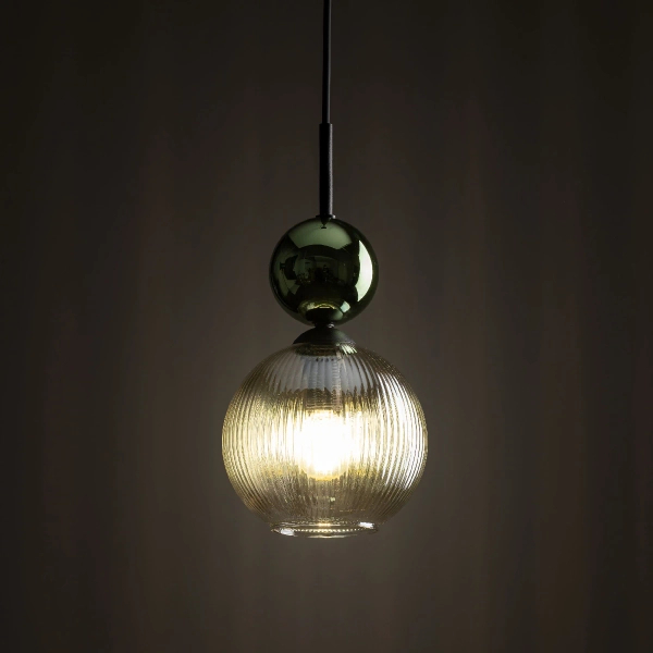 Szklana zwisająca lampa Sophia Green 11145 żebrowana kula zielony