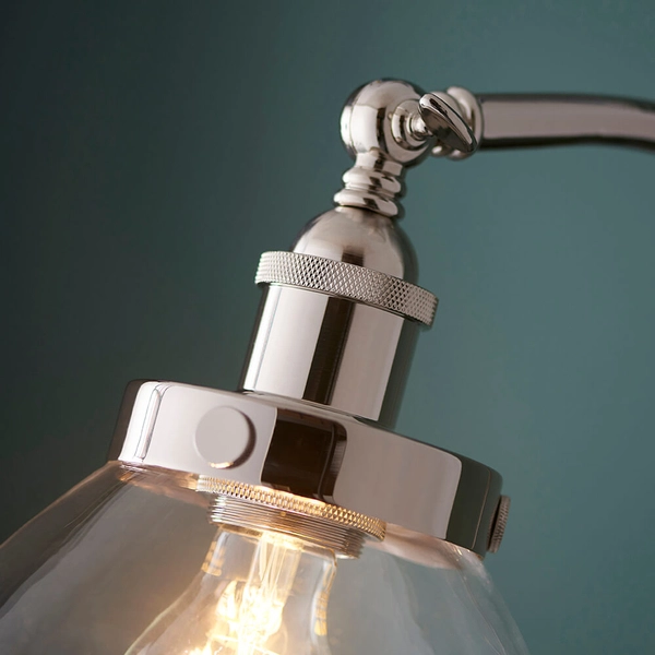 Podłogowa lampa łukowa Hansen 97591 szklana nikiel przezroczysta