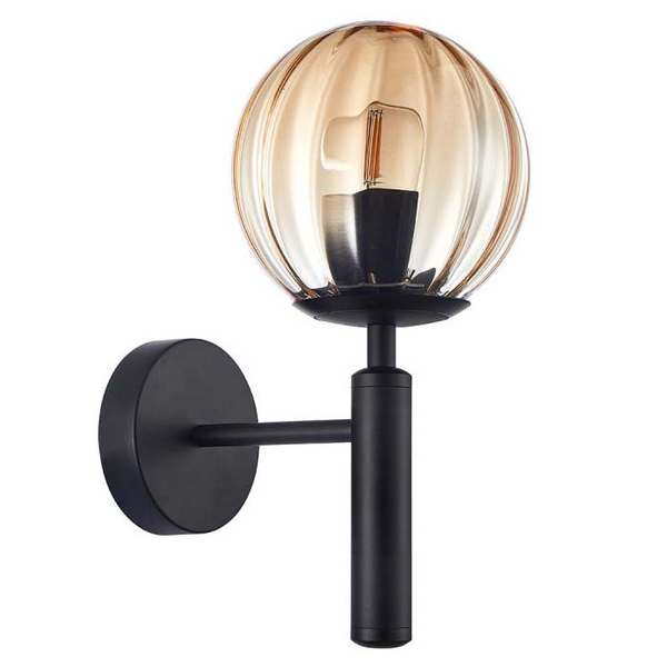 Ścienna lampa loftowa Ravena WL-2324-1 BK+AMB kula do sypialni czarna bursztynowa