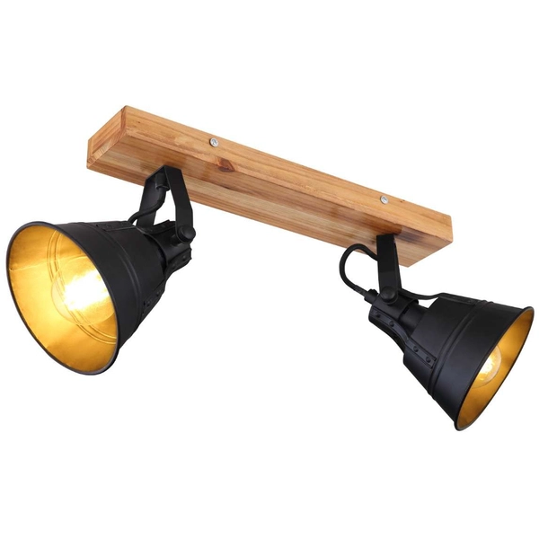 Sufitowa LAMPA plafon GÜNTHER 15466S-2 Globo metalowa OPRAWA reflektorki regulowane skandynawskie czarne drewniane