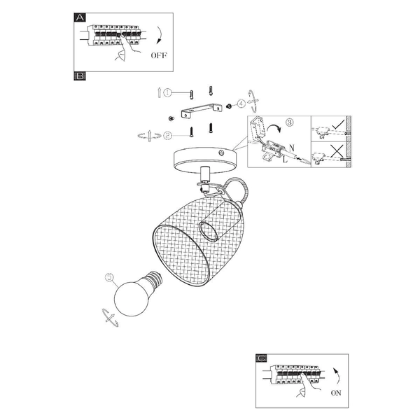 Ścienna lampa ruchoma Josina 54034-1 druciana czarna drewno