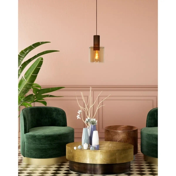 Wisząca lampa TOLEDO 74405/01/62 Lucide szklana miedziana bursztynowa