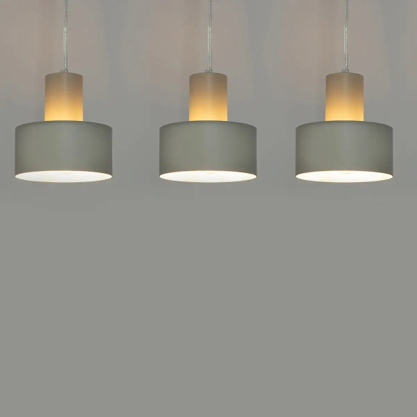 Potrójna wisząca lampa Rif 3 41163 do salonu metalowa szara beżowa