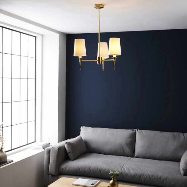 Salonowa lampa wisząca L&-199456 Light& abażurowa biała mosiądz