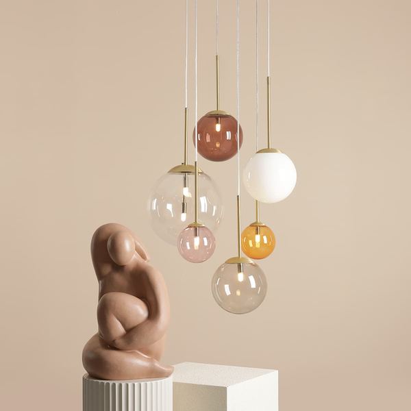Lampa wisząca kaskada Bosso 1119K40_R Aldex kolorowe kule szklane mosiądz