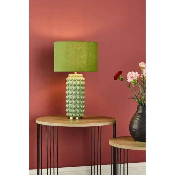 Tkaninowa lampa stołowa Etzel ETZ4224 ceramiczna zielona mosiądz