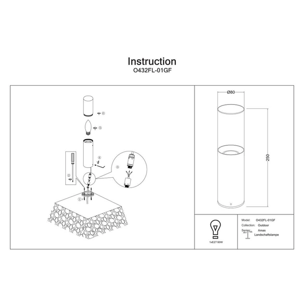 Stołowa lampa zewnętrzna Amas O432FL-01GF Maytoni IP54 tuba grafitowy