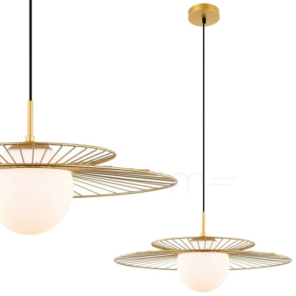 LAMPA wisząca SARAH MDM-4000/1 GD Italux druciana OPRAWA szklana kula ball ZWIS loft kapelusz złoty biały
