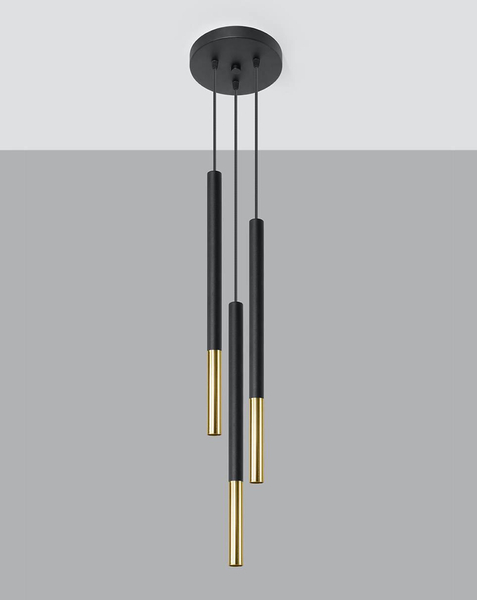 Wisząca LAMPA kaskada SL.0893 okrągła OPRAWA metalowy ZWIS tuby czarne złote OUTLET