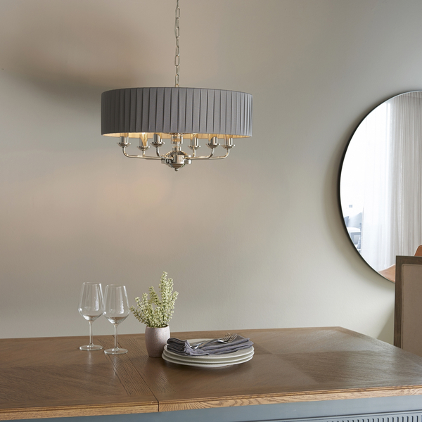 Lampa zwis Highclere 94397 Endon z plisowanym abażurem szara nikiel