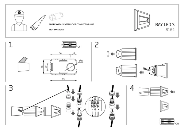 Schodowa LAMPA wpuszczna BAY LED 8164 Nowodvorski zewnętrzna OPRAWA metalowa LED 3W 3000K outdoor IP54 czarna