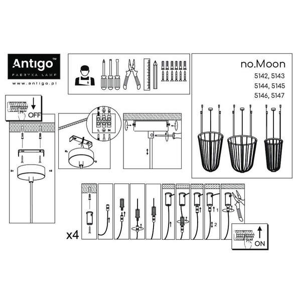 Wisząca lampa no. Moon 5142 Shilo druciana dekoracyjna platyna