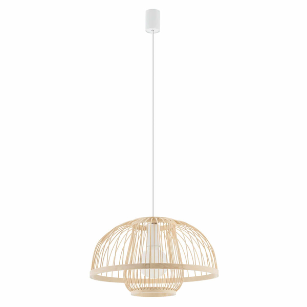 Lampa zwisająca Krabi 11158 japandi bambusowa miska cage metalowa biała