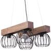 LAMPA wisząca MILAN 31576 Sigma metalowa OPRAWA druciany ZWIS klatki na belkach drewno brązowe