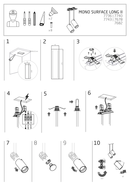 Wpuszczany reflektorek nowoczesny Mono 7682 lampa do holu czarna