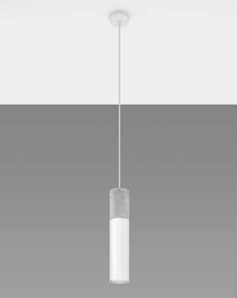 Wisząca LAMPA skandynawska SL.0647 metalowa OPRAWA tuba ZWIS okrągły beton biały