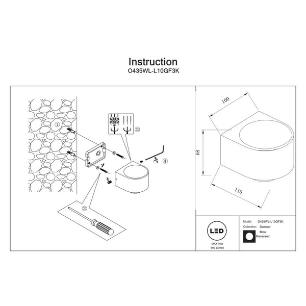 Lampa elewacyjna Blow O435WL-L10GF3K LED 10W 3000K IP54 grafitowy