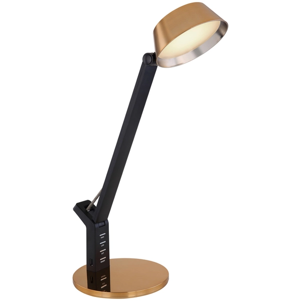 Stołowa LAMPA stojąca URSINO 58423 Globo biurkowa LAMPKA metalowa LED 8W 3000K - 6300K z portem USB czarna złota