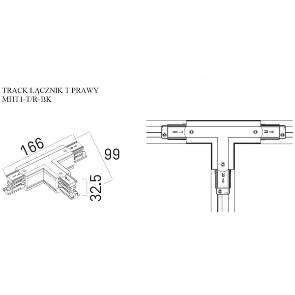 Prawy łącznik do szyn w literę T DOBAC MHT1-T/R-BK TRACK Maxlight czarny