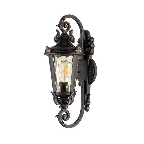Zewnętrzna lampa ścienna Baltimore BT1-M Elstead latarnia IP44 szkło brąz