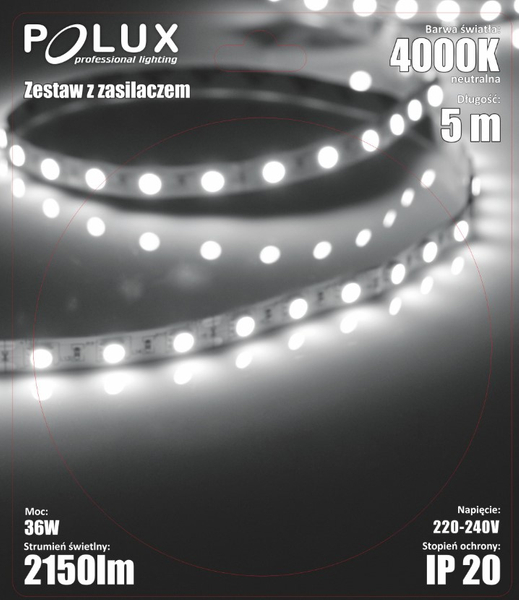 Taśma LED 36W 4000K 315373 Polux z zasilaczem 5m 2150lm czarna