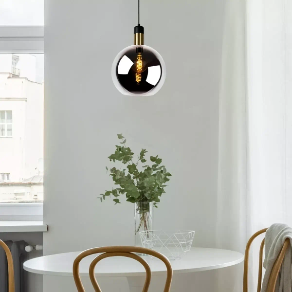 Szklana wisząca lampa Julius 34438/28/65 Lucide loftowa czarna złota