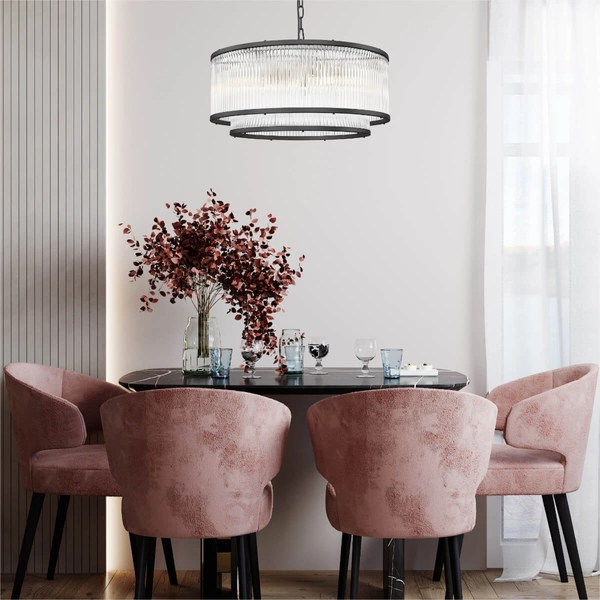 Okrągła lampa wisząca Sergio P0528-06H-P7AC łańcuch czarny przezroczysty