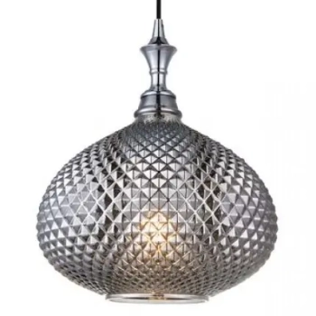 Szklana wisząca lampa 1985 żebrowana szary czarny przydymiony