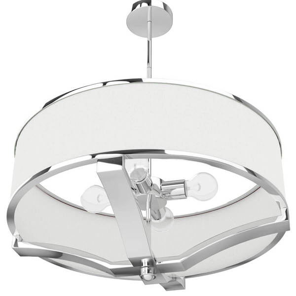 Klasyczna lampa wisząca Gerdo zwis abażurowy biały chrom