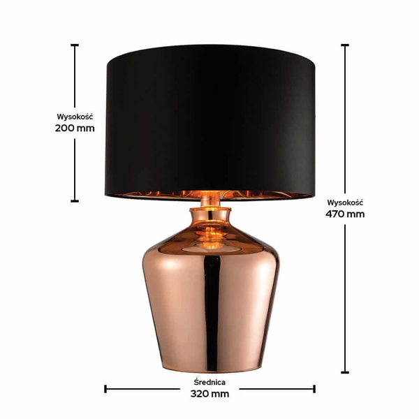 Abażurowa lampka nocna Waldorf 61149 na stolik czarna miedziana