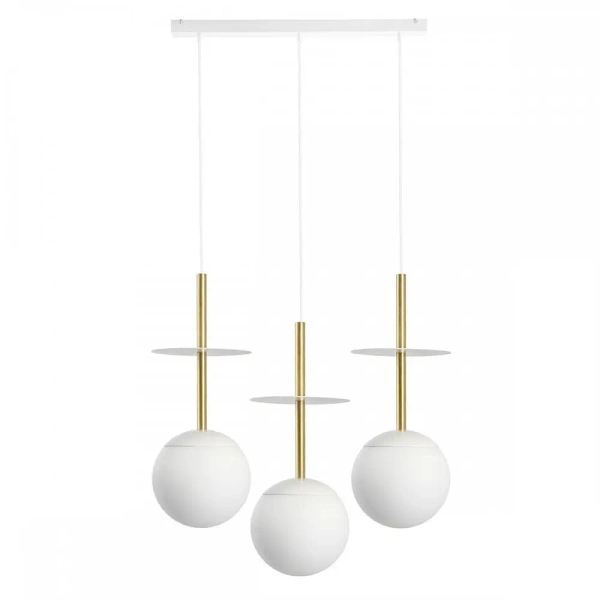 Szklana lampa wisząca do kuchni PLAAT A 3L PLL331P0 balls mosiądz białe