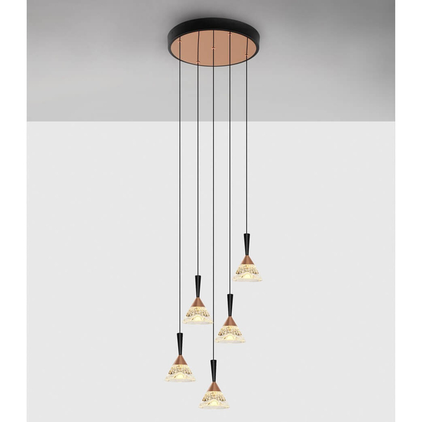Kaskadowa lampa wisząca GUAY LE44215 LED 30W 3000K stożki czarna złota