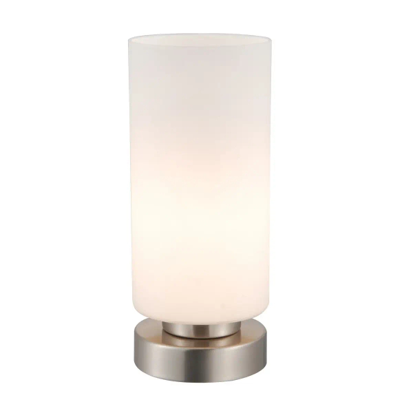 Szklana lampa nocna Elmer 93076/05 tuba chrom biała