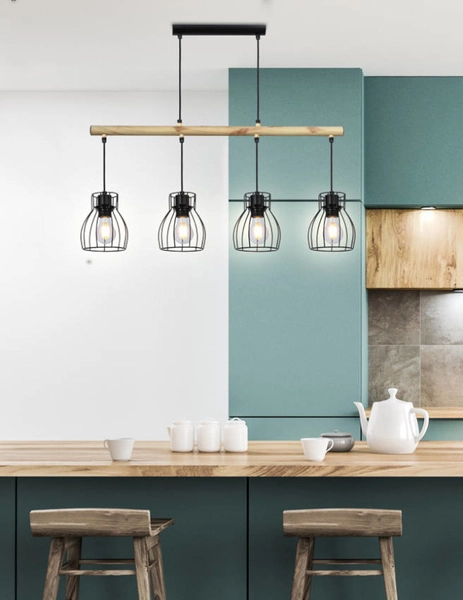 Druciana lampa wisząca BERNITA 34-78117 zwis klatki czarne drewno