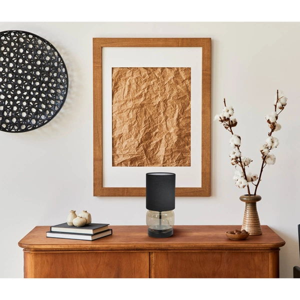 Lampka stołowa Dorme TB-63748-BL-AMB Italux tkanina szkło czarny bursztynowy