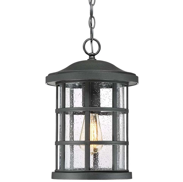 Wisząca LAMPA industrialna Crusade QZ-CRUSADE8-BLK Elstead QUOIZEL okrągła OPRAWA szklany ZWIS na łańcuchu IP44 czarny