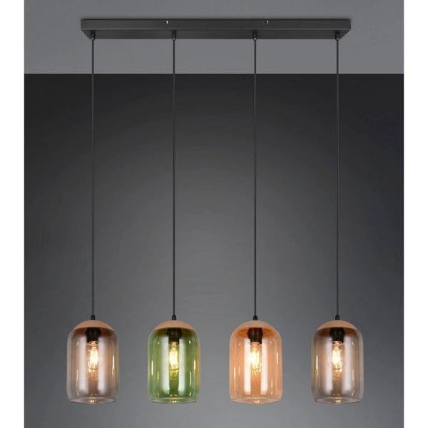 Lampa wisząca na listwie CORK 364600417 owalna szklana czarny multikolor