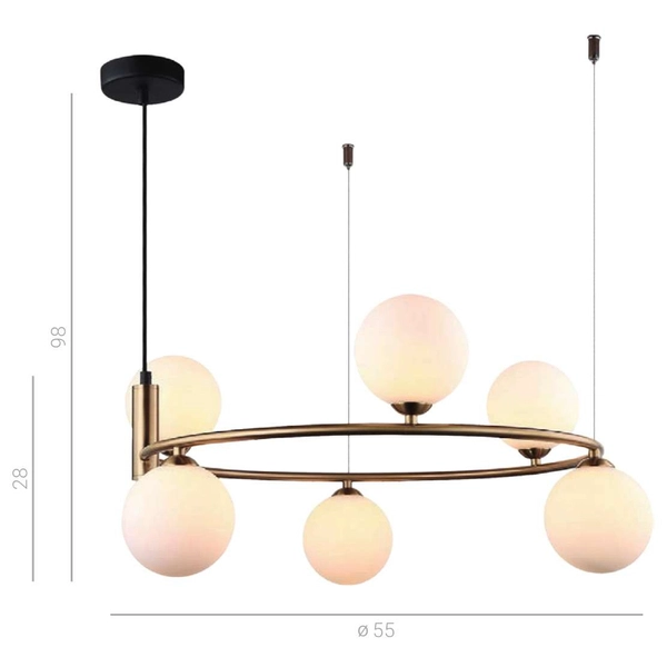 LAMPA wisząca AMILY MDM-3974/6 BRO Italux metalowa OPRAWA okrągły ZWIS szklane kule balls złote białe