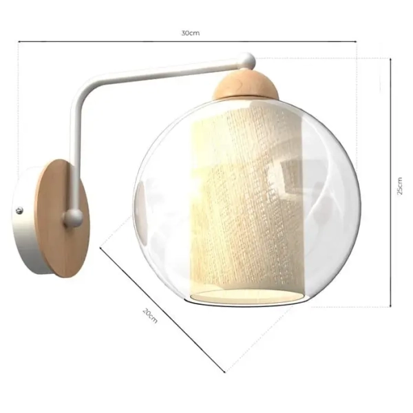 Ścienny kinkiet skandynawski TELA MLP7954 do salonu kula biała drewniana