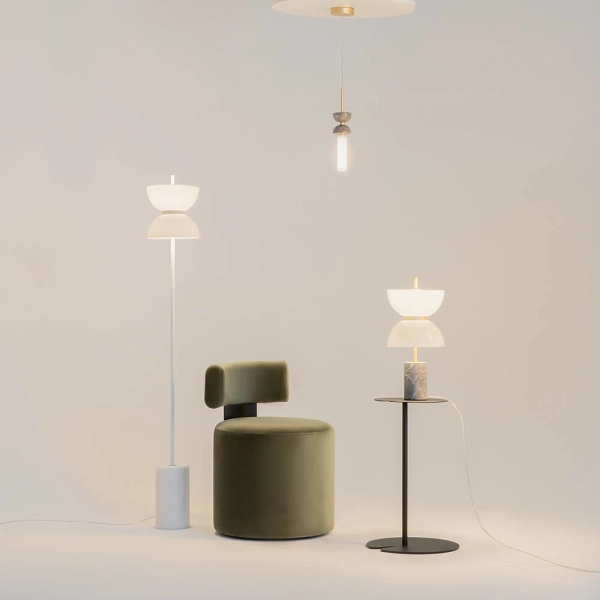 Wisząca lampa Kioto MOD178PL-01B marmurowa czarna biała