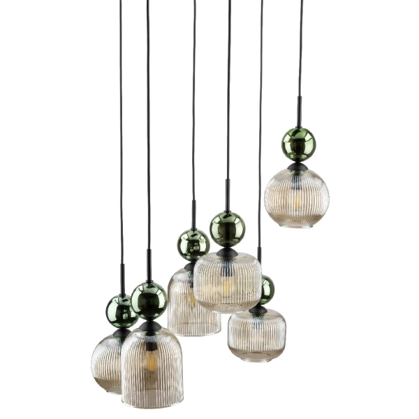 Glamour lampa zwisająca Sophia Green 11150 klosze żebrowane zielony