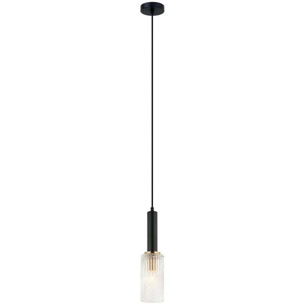 Modernistyczna LAMPA wisząca PEROLA PND-43309-1 BK+BR Italux szklana OPRAWA tuba ZWIS czarny przezroczysty