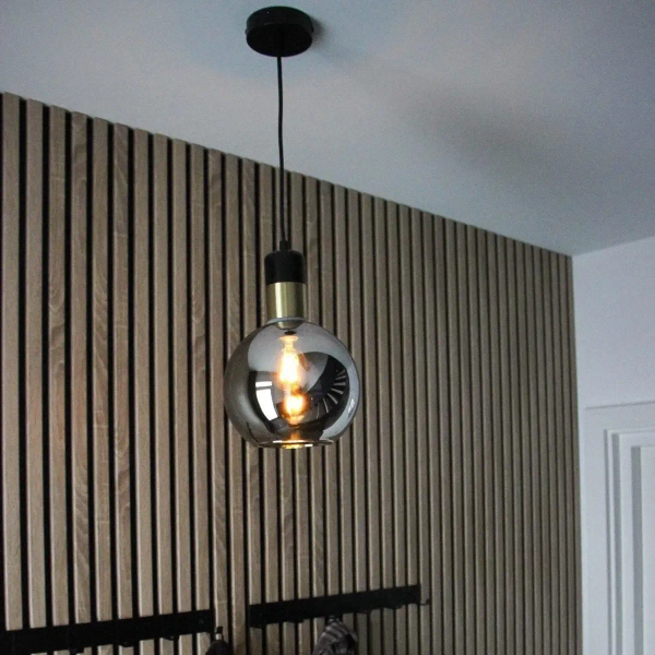 Szklana wisząca lampa Julius 34438/28/65 Lucide loftowa czarna złota