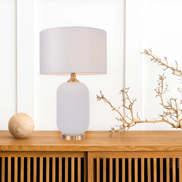 Lampka nocna do sypialni Tamiza LP-1515/1T big white z abażurem biała złota