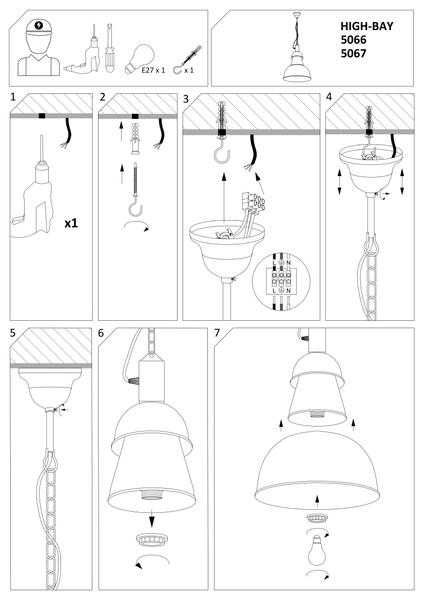 Retro lampa wisząca High-Bay 5067 metalowa na łańcuchu