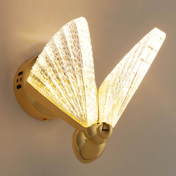 Ozdobny kinkiet ścienny Bee ST-W0612-1S LED 7W 3000K motyl szkło złoty