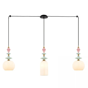 Liniowa wisząca lampa 22153 ceramiczna kule do salonu mosiądz czarny
