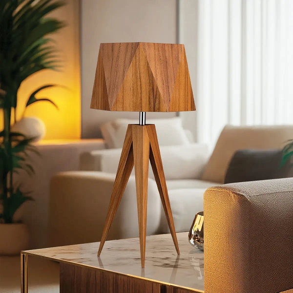 Drewniana lampka stołowa Angular QN-ANGULAR-TL-TEAK brązowy