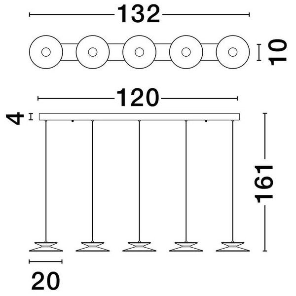 Lampa wisząca na belce GUANAY LE44744 LED 24W 3000K stożki czarna złota