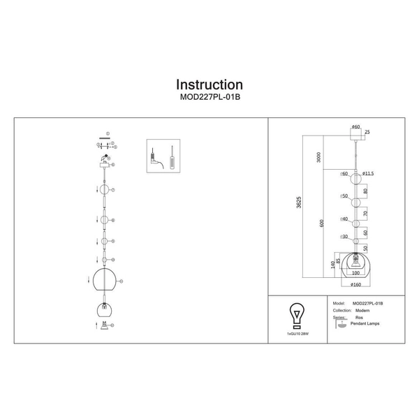 Lampa wisząca Ros MOD227PL-01B Maytoni bubbles czarna przezroczysta